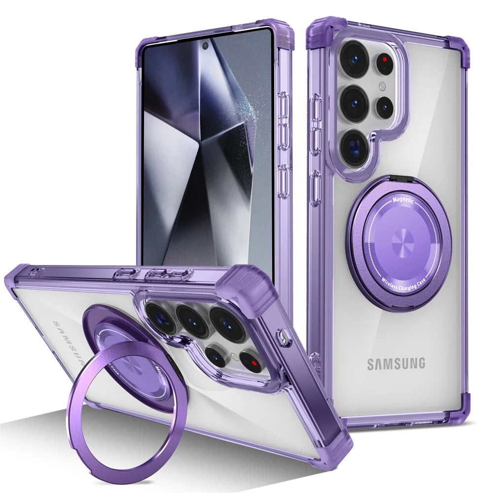GearKA™ MagStand – Rotating Magnetic Folding Stand Clear Case for Samsung Galaxy S25 / S25+ / S25 Ultra (Edge Compatible)