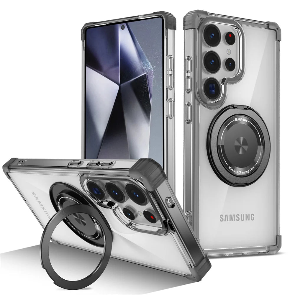 GearKA™ MagStand – Rotating Magnetic Folding Stand Clear Case for Samsung Galaxy S25 / S25+ / S25 Ultra (Edge Compatible)