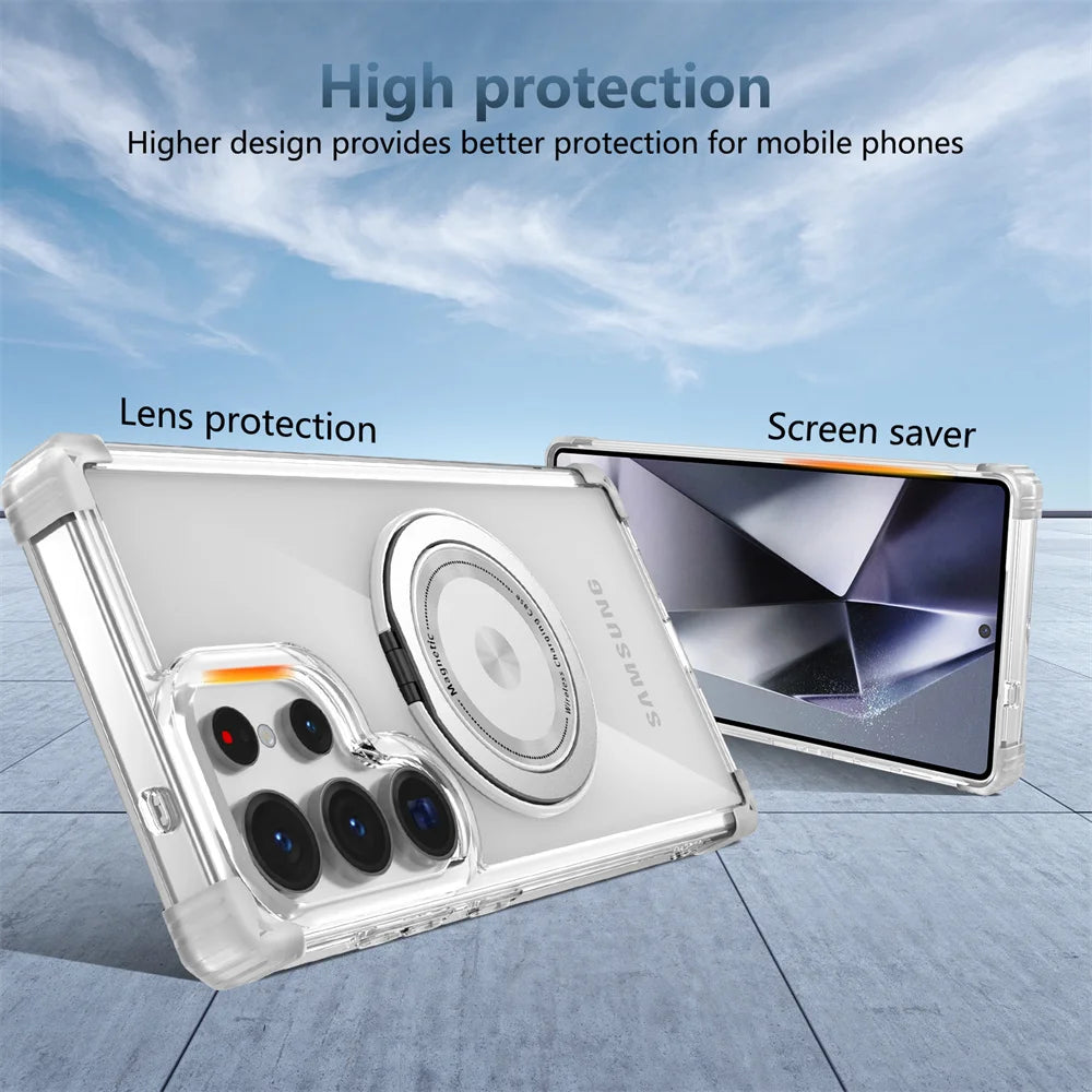 GearKA™ MagStand – Rotating Magnetic Folding Stand Clear Case for Samsung Galaxy S25 / S25+ / S25 Ultra (Edge Compatible)