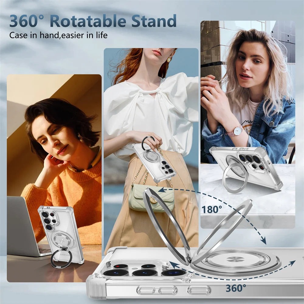 GearKA™ MagStand – Rotating Magnetic Folding Stand Clear Case for Samsung Galaxy S25 / S25+ / S25 Ultra (Edge Compatible)