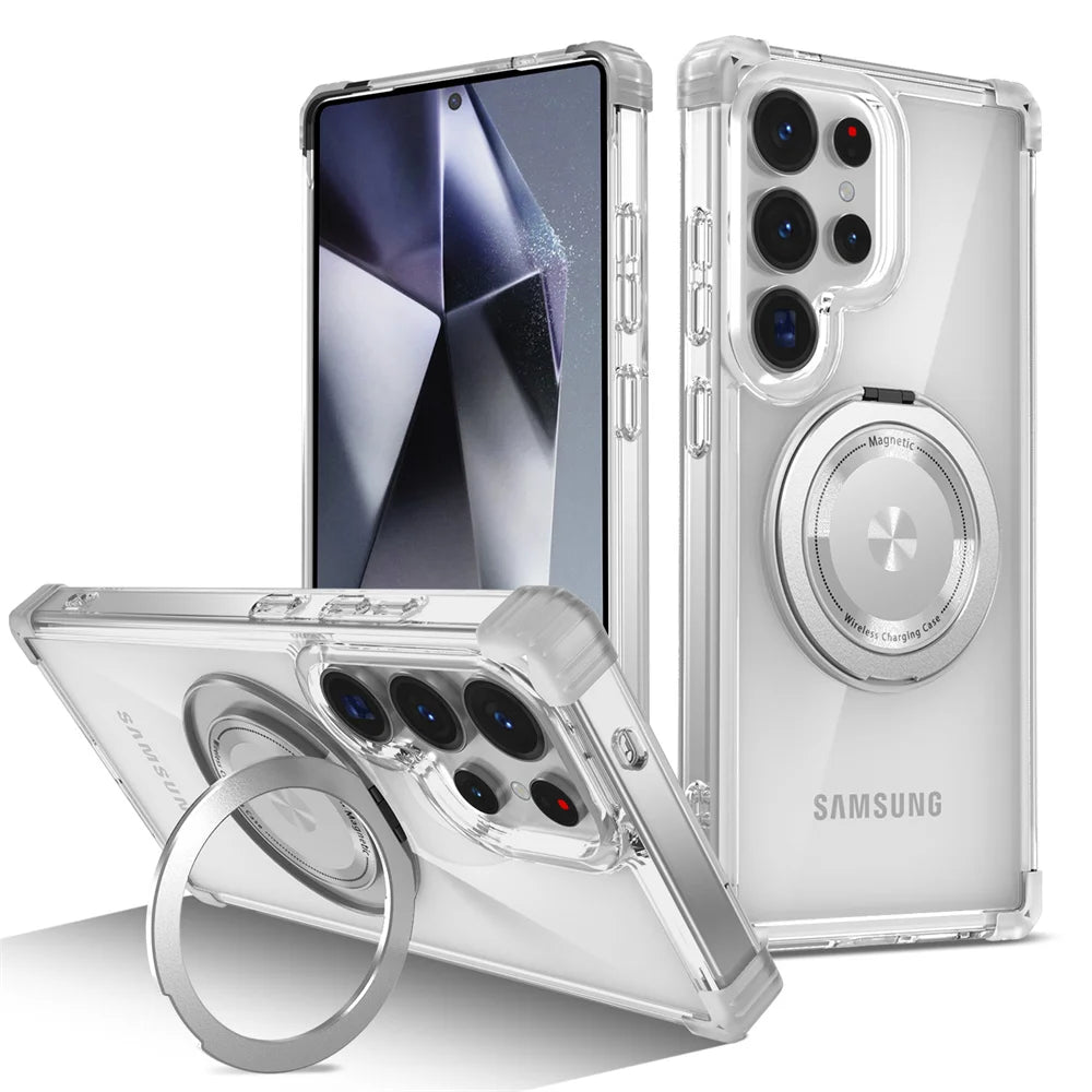 GearKA™ MagStand – Rotating Magnetic Folding Stand Clear Case for Samsung Galaxy S25 / S25+ / S25 Ultra (Edge Compatible)