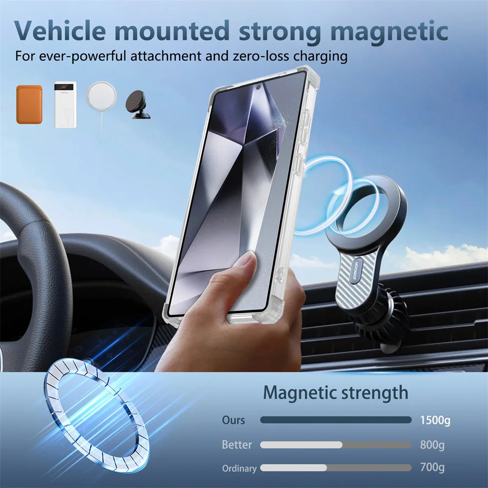 GearKA™ MagStand – Rotating Magnetic Folding Stand Clear Case for Samsung Galaxy S25 / S25+ / S25 Ultra (Edge Compatible)