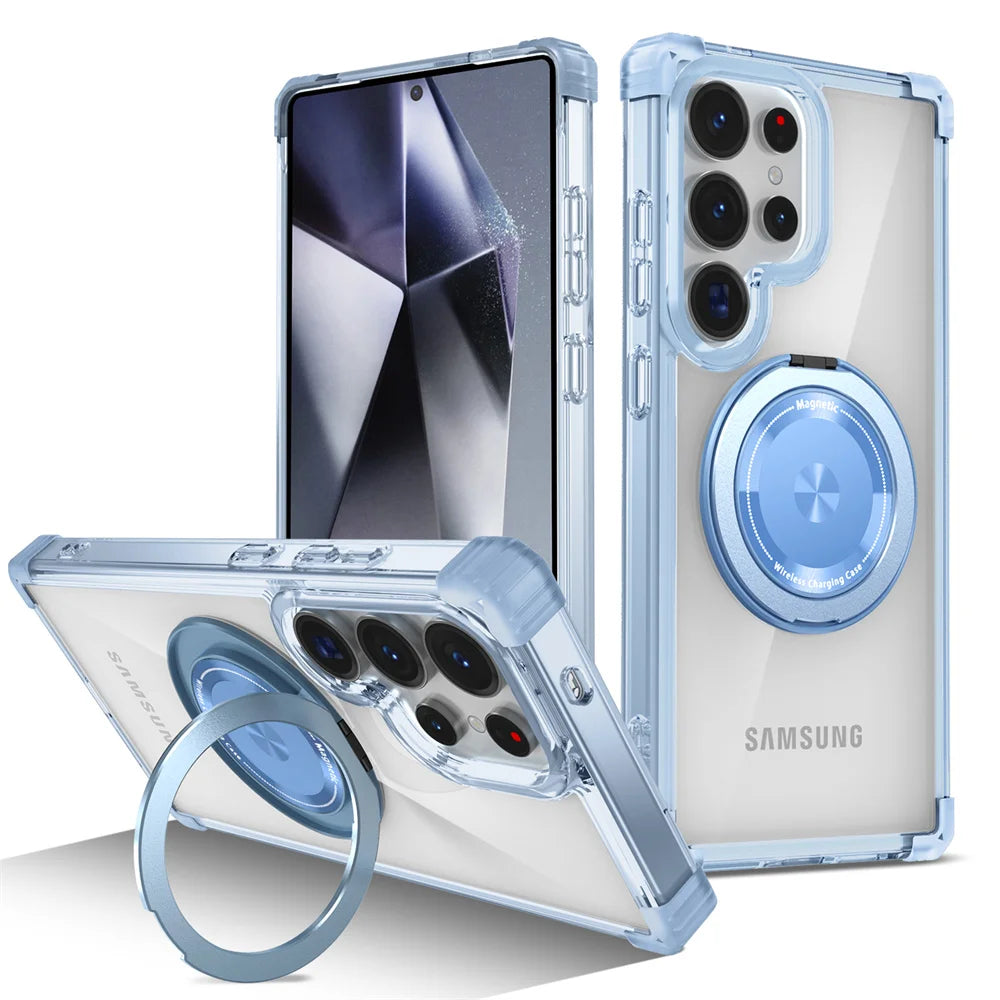 GearKA™ MagStand – Rotating Magnetic Folding Stand Clear Case for Samsung Galaxy S25 / S25+ / S25 Ultra (Edge Compatible)