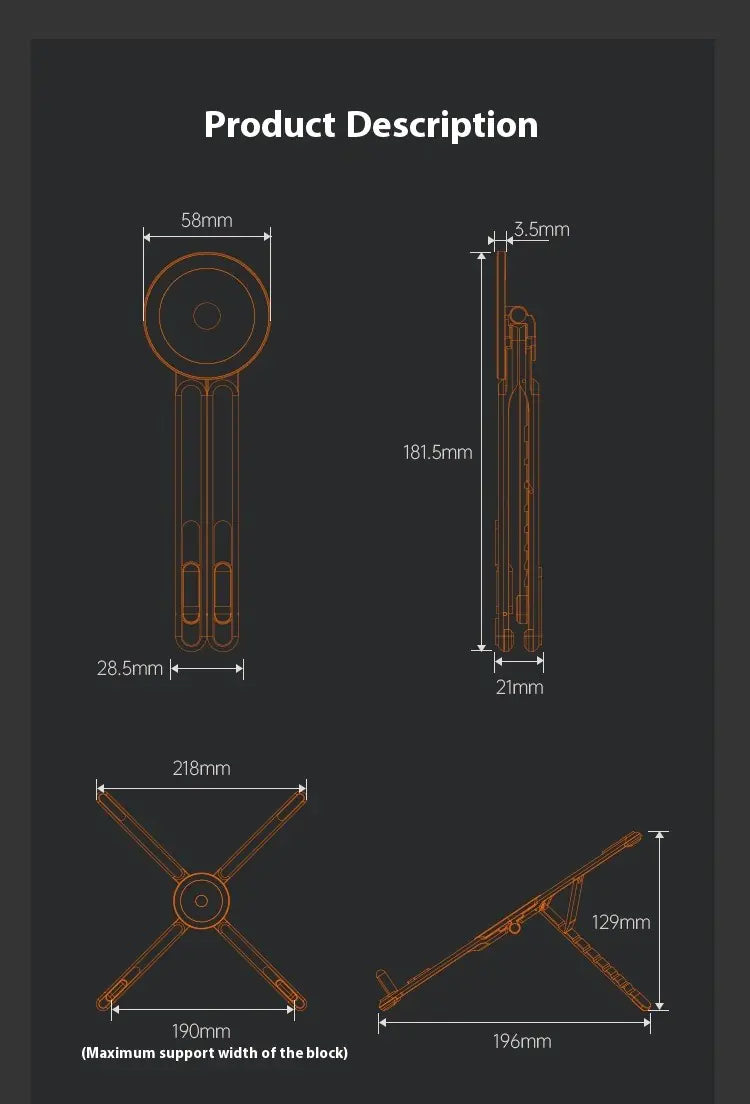 Aluminum Laptop Stand, Vertical Foldable